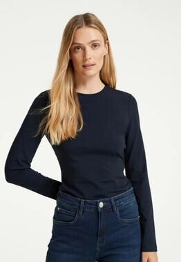 OPUS Basic Long Sleeve Smilia Shirt Navy Blue Jersey Round Neck Slim-Fit 44 M